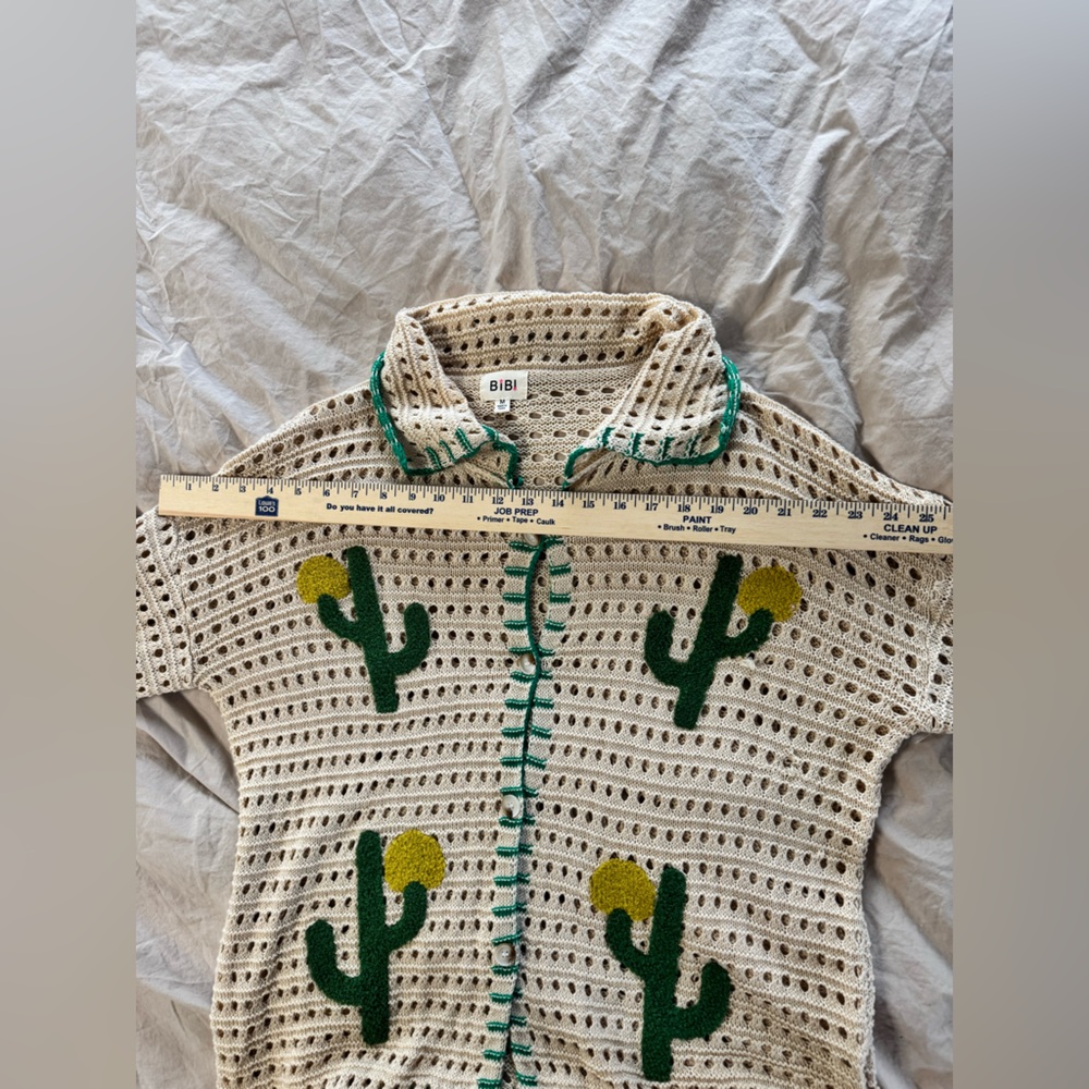 Bibi Edge Stitched Cactus Patch Sweater Crochet S… - image 6